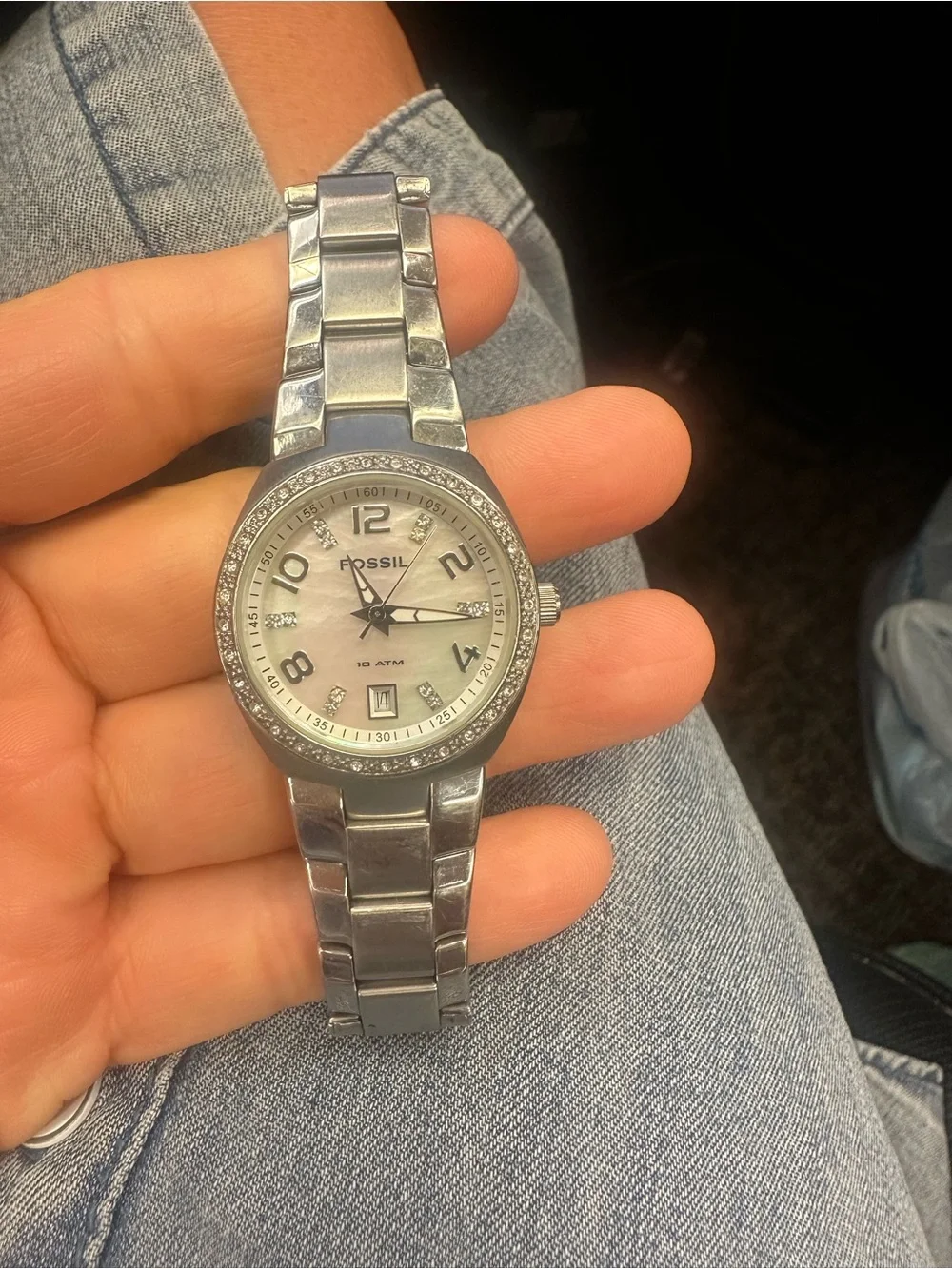 Fossil Silver Stainless Steel Watch with Mother-of-Pearl Dial